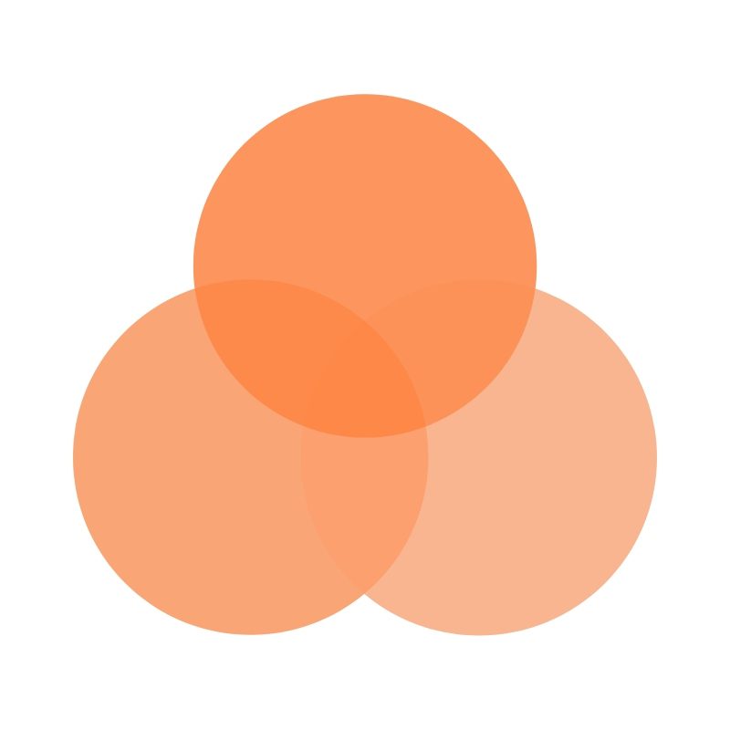 A picture of an orange circle with three circles.