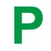 A green letter p on top of a white background.