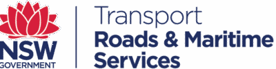 A black and blue logo for transport roads & services.